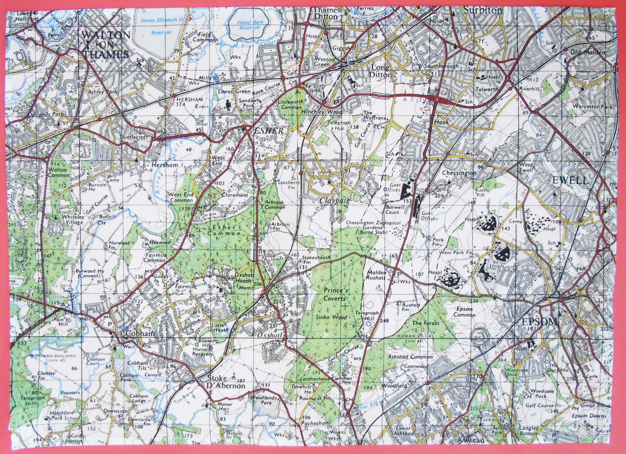 Walton on Thames to Epsom  Tea Towel