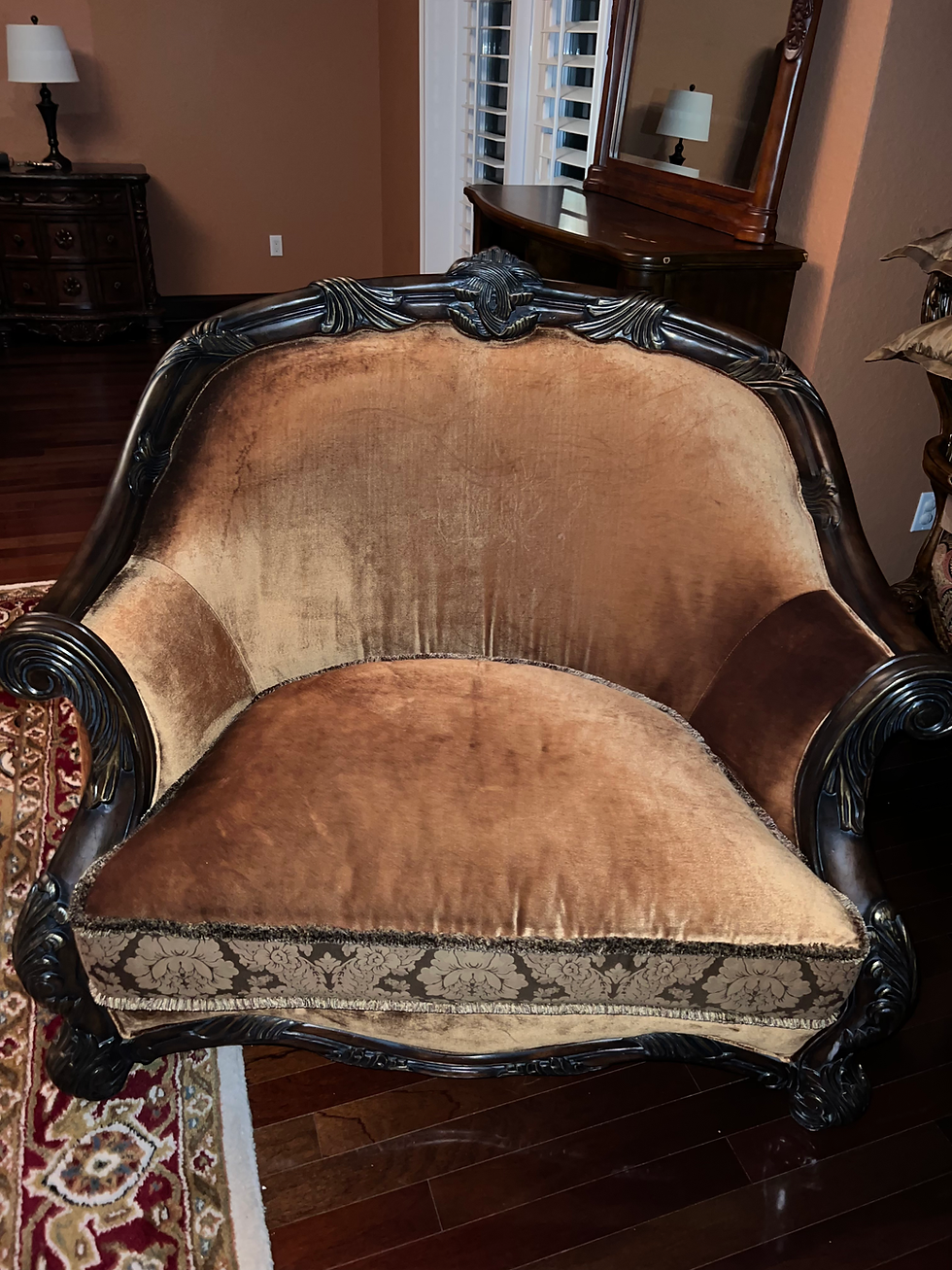 Thumbnail: Victorian Chair and matching ottoman 