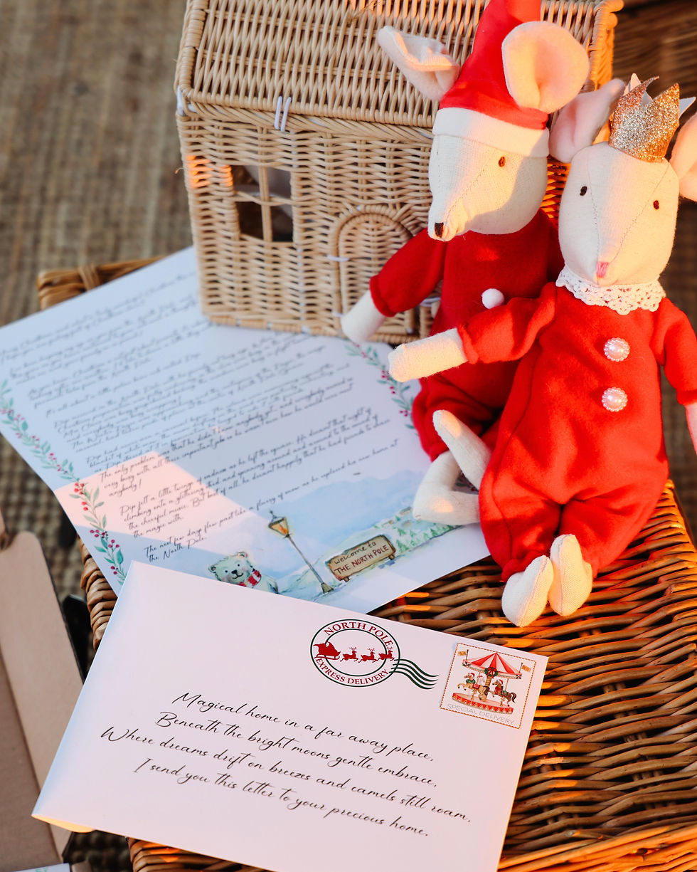 Custom watercolor Christmas Letters to Santa by Laura Tomlinson, adding a magical festive touch to a luxury picnic Dubai by Picnic Times