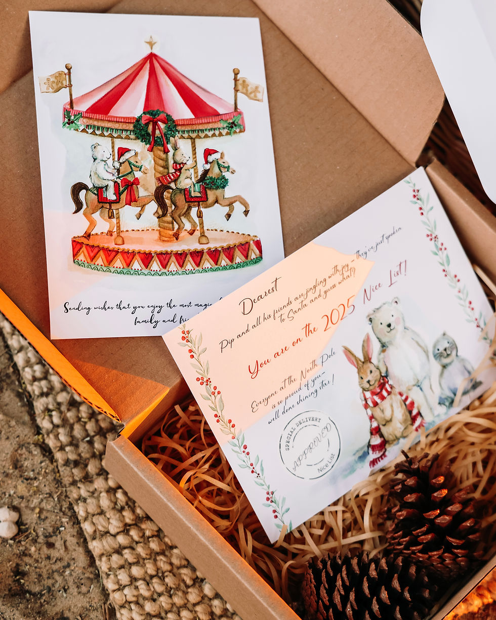 Magical watercolor Christmas designs by Laura Tomlinson, creating personalized Letters to Santa at a Picnic Times picnic Dubai experience