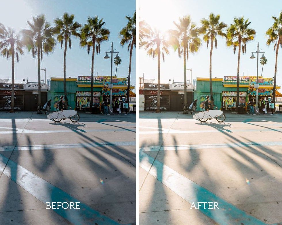 Thumbnail: Before-and-after comparison of a photo edited with Los Angeles Mobile Presets, illustrating the transformation in style and color. The 'before' image presents original tones, while the 'after' showcases vibrant colors, enhanced brightness, and a sun-kissed aesthetic, demonstrating the presets' ability to capture the lively essence of California