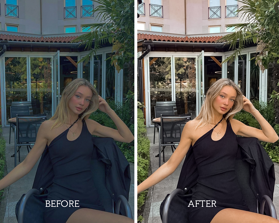 Thumbnail: Before-and-after comparison of a girl's photo, showcasing the transformation achieved with Everyday Chic Mobile Presets. The 'before' image features natural colors, while the 'after' highlights enhanced tones, improved clarity, and a polished aesthetic, demonstrating the presets' ability to elevate everyday looks.
