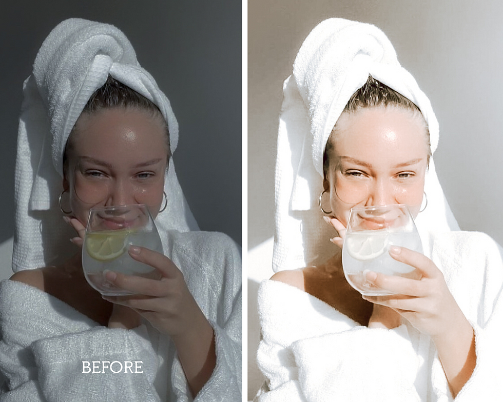 Thumbnail: Before-and-after comparison of a girl's photo edited with Bright & Airy Mobile Presets, showcasing the transformation in brightness and tone. The 'before' image presents original colors, while the 'after' highlights enhanced luminosity, soft pastel tones, and a light, uplifting aesthetic, demonstrating the presets' ability to create a fresh and airy look.