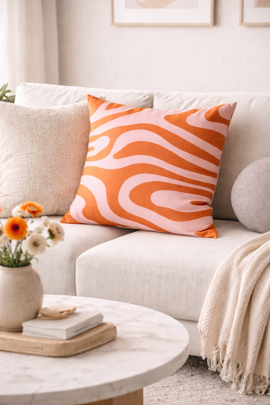 Pink + Orange Wave Pillow