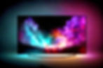 Large CTV with multicolored clouds on the screen backlit with colored lights