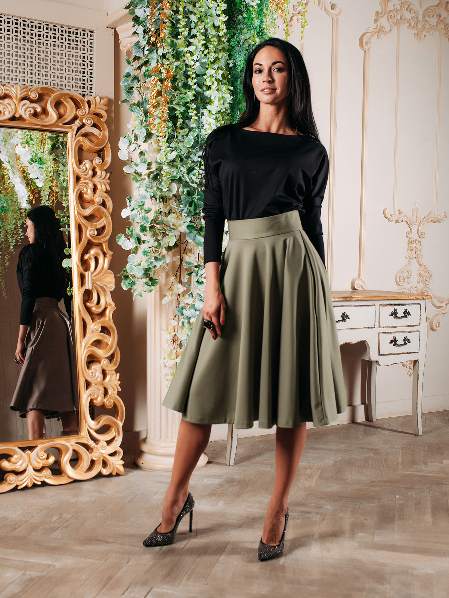 Юбка Солнце оливковый