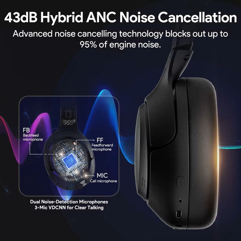 Miniatura: QCY H3 ANC Wireless Headphones 43dB Hybrid Active Noise Cancelling Bluetooth 5.4