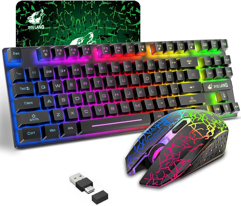 Miniatura: T87 Wireless Keyboard Mouse Set, Rainbow Backlit 2.4G Rechargeable Gaming Keyboa