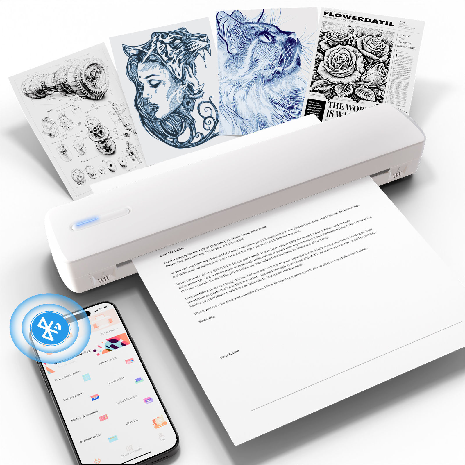 Thermal Printer Inkless Wireless A4 C80 300DPI 1500mAh BT Mobile Printing iOS/An