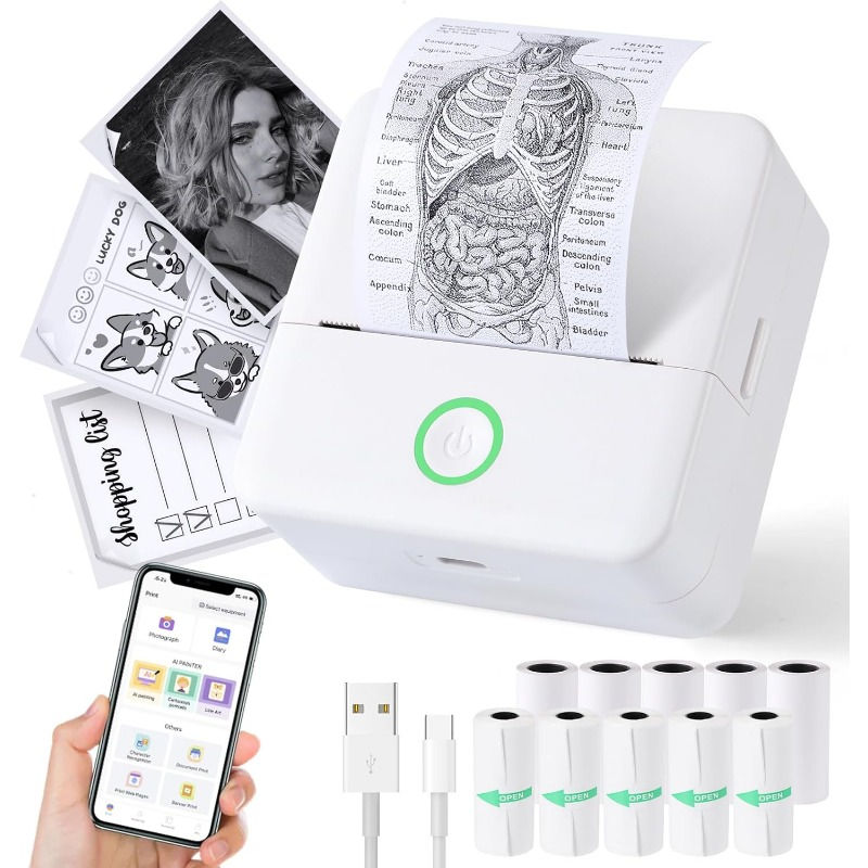 Thermal Mini Printer, Portable Inkless Sticker Maker,Bluetooth Free Cut Small Po