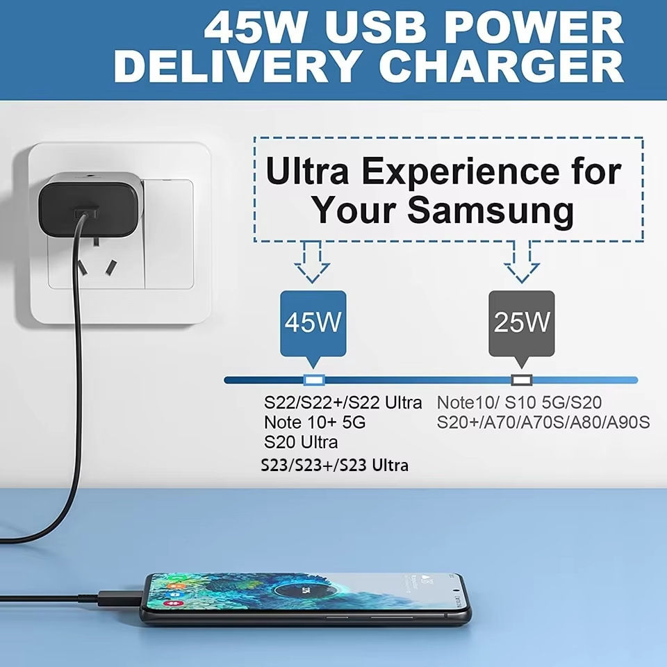 Miniatura: Samsung 45w Super Fast Charger PD Adapter EU US Type C Cargador For Galaxy S26 S