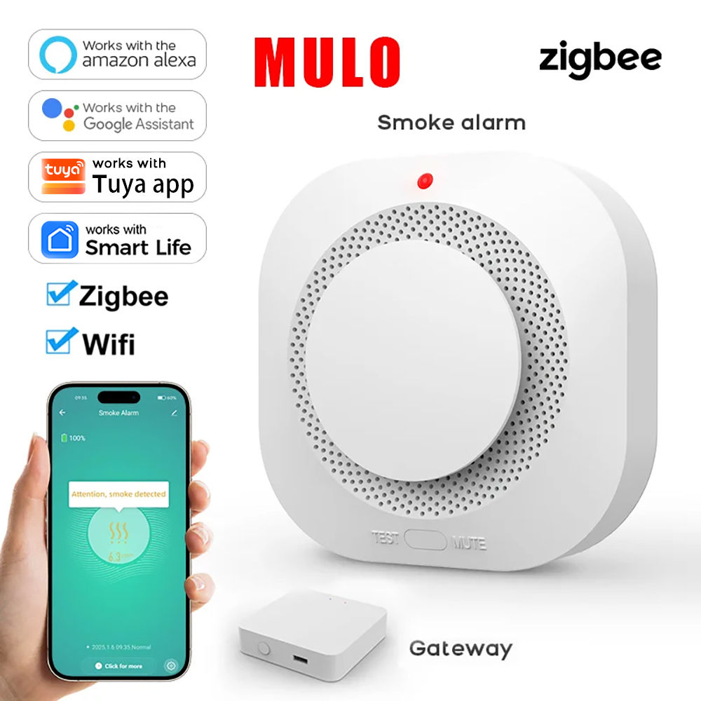 ZigBee WiFi Smart Smoke Detector Alarm, Works with Tuya Smart Life App Compatibl
