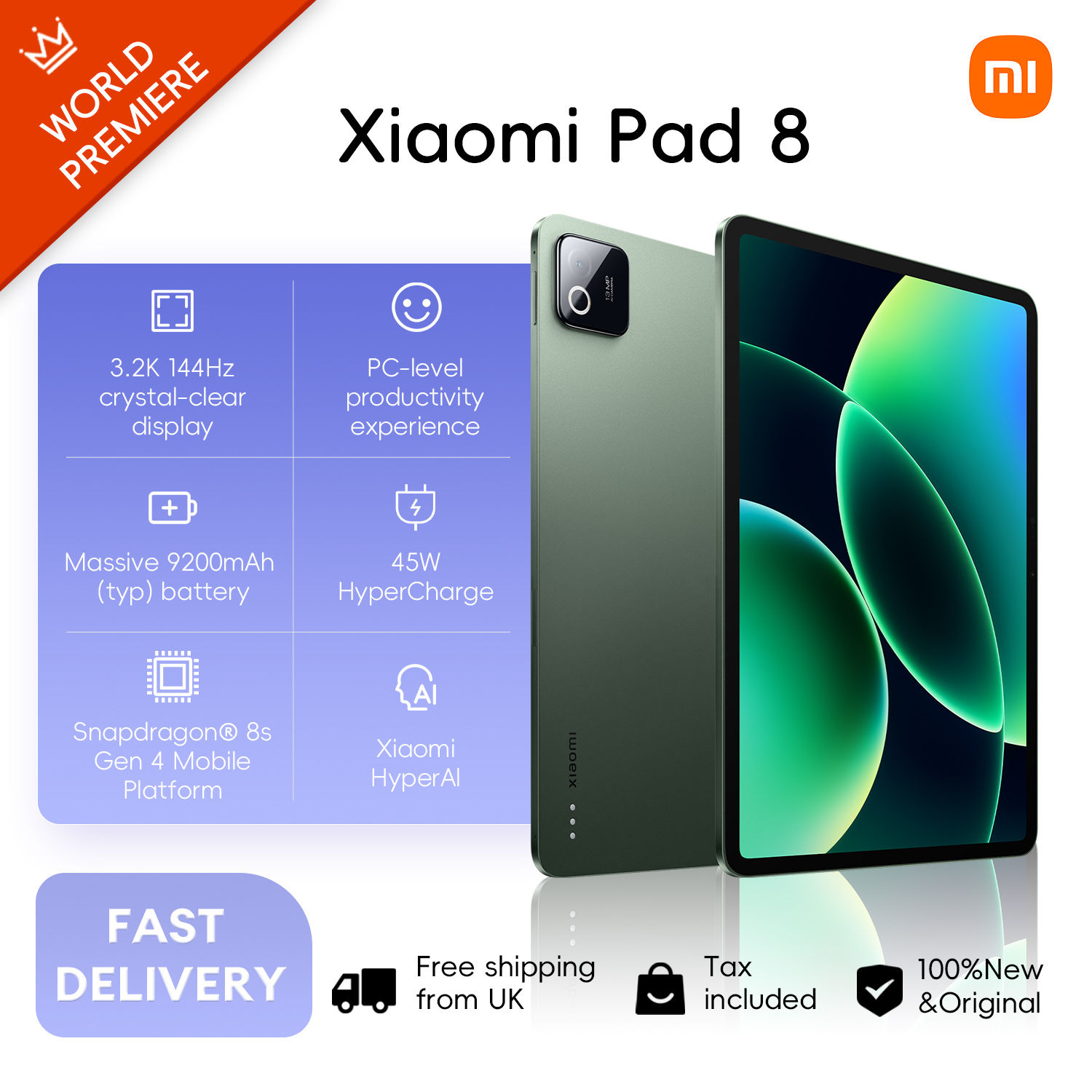 Xiaomi Pad 8 8+128GB WIFI 7 Global Version Snapdragon® 8s Gen 4 Mobile Platform