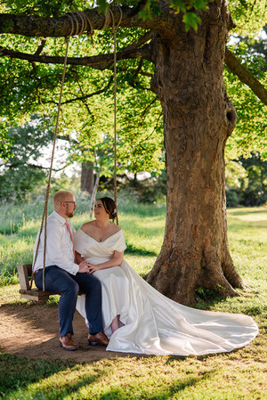bride and groom romantic golden hour photos on the garden swing ashton lodge country house wedding photography
