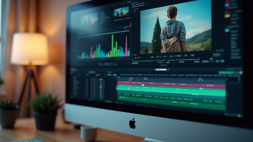 Close-up view of a computer screen displaying video editing software