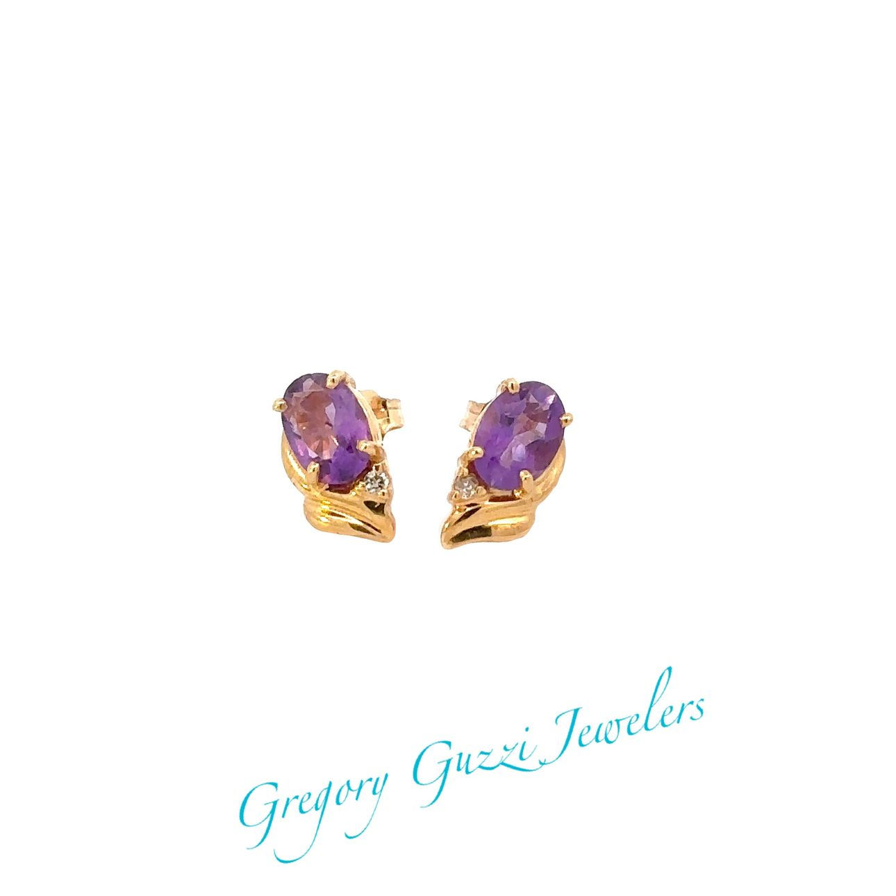14Kt Amethyst with diamond stud earrings