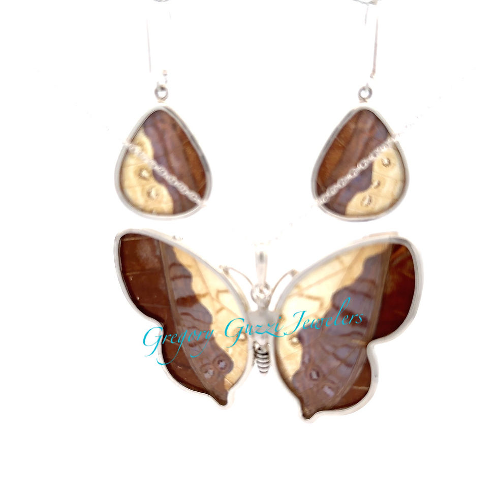 Thumbnail: Silver .950 Natural Butterfly earrings and Necklace Set