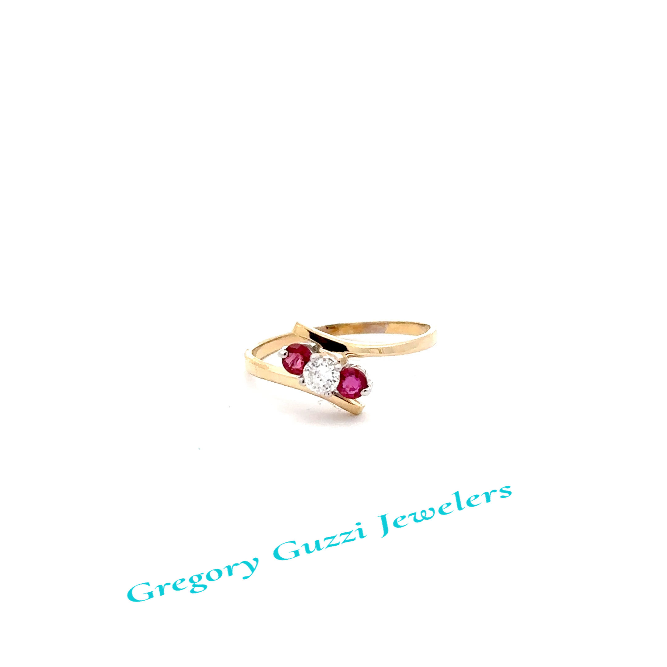 14KT. Yellow Gold Three Stone Ruby And Diamond Ring (Size 7)