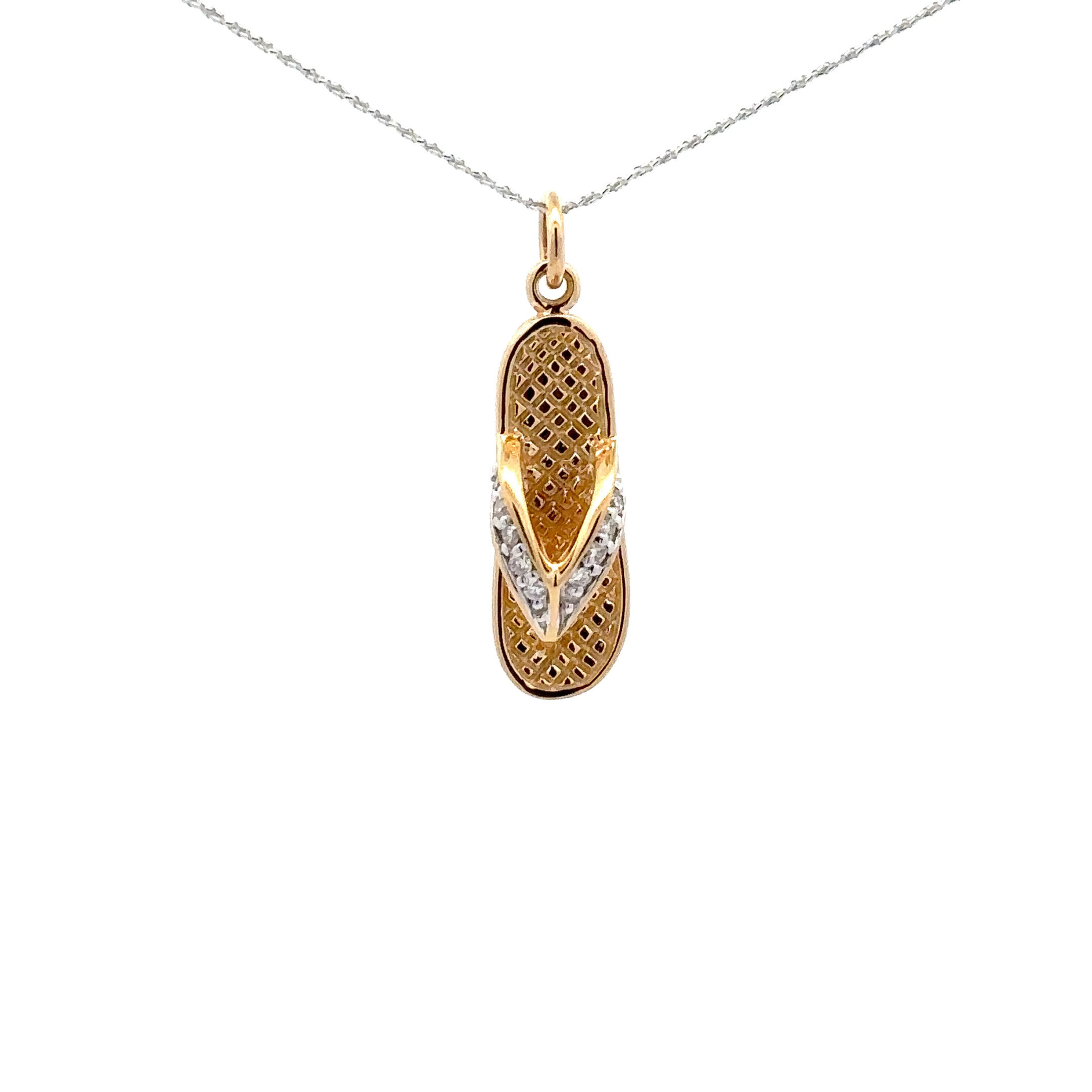 14kt Yellow Gold Flip Flop with diamonds strap pendant