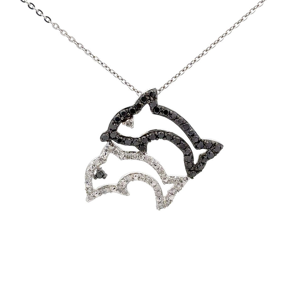14KT. White Gold Double Dolphin And Diamond Necklace (22 x 25mm)