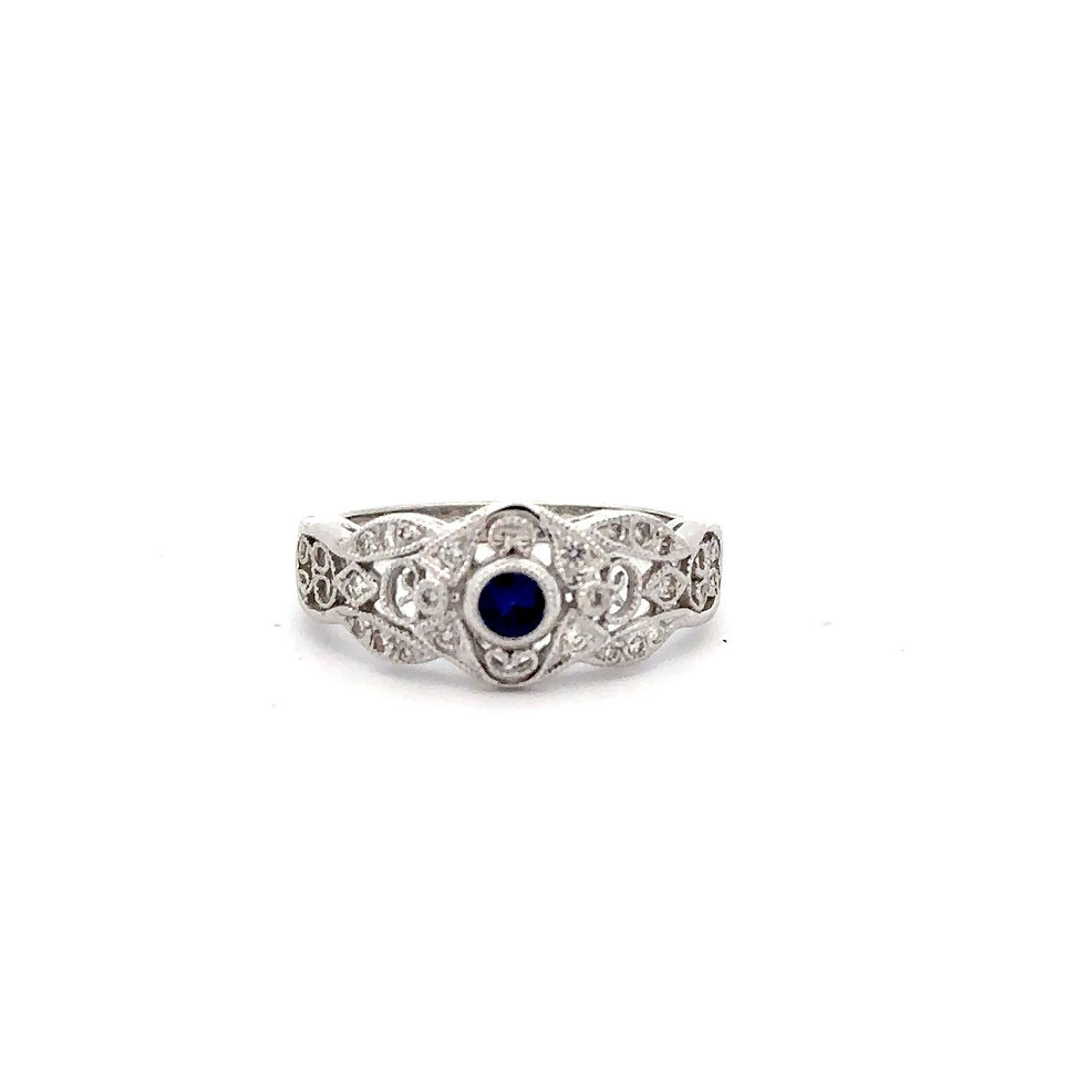 14KT. White Gold Sapphire And Diamond Ring (Size 7.25)