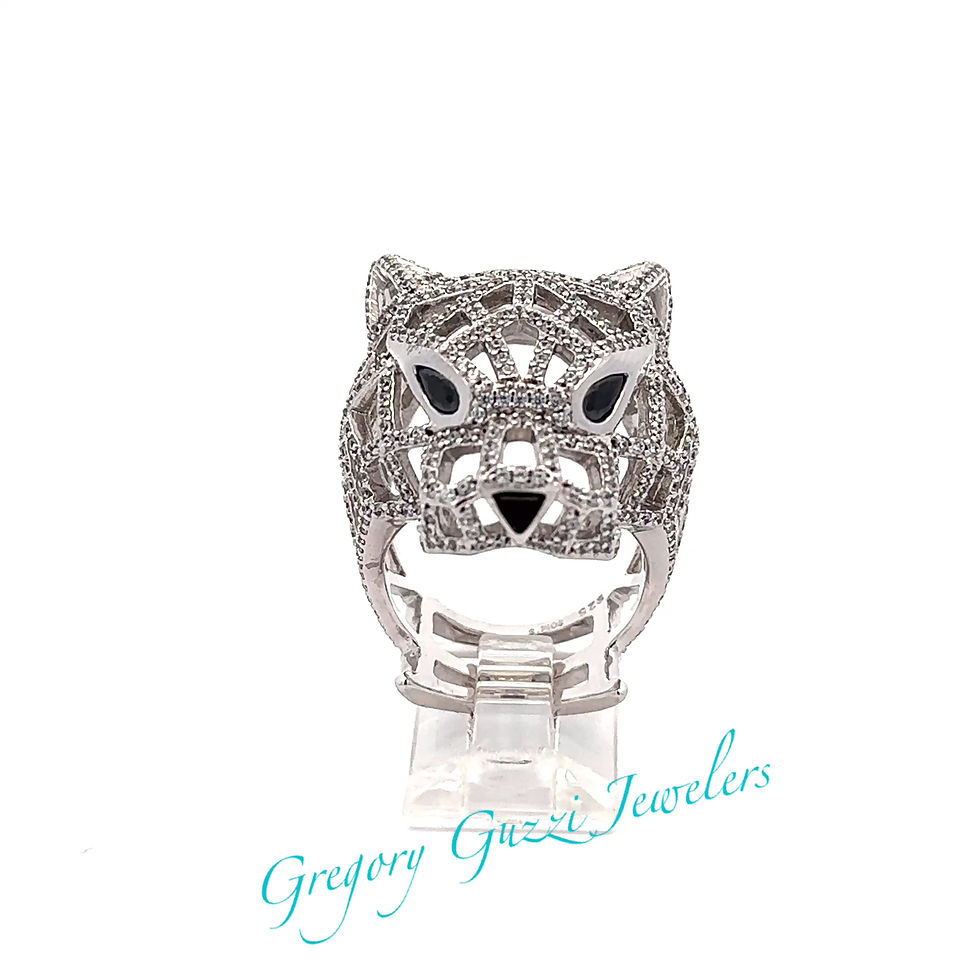 Miniatura: Sterling Silver .925 Cubic Zirconia and Black Onyx Panther Ring