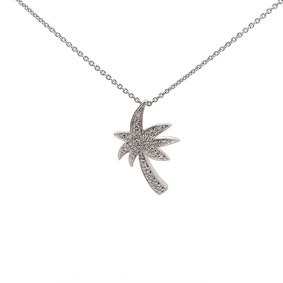 14KT. White Gold And Diamond Palm Tree Necklace (13 x 20mm)