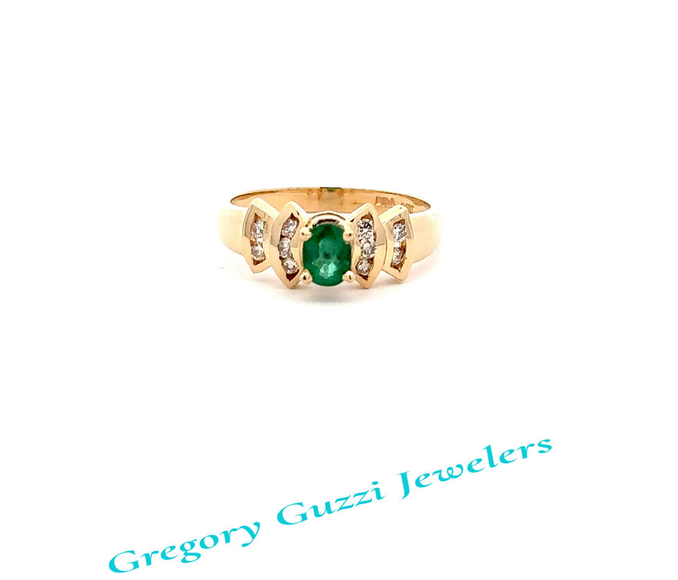 14KT. Yellow Gold Natural Emerald Ring With Diamonds