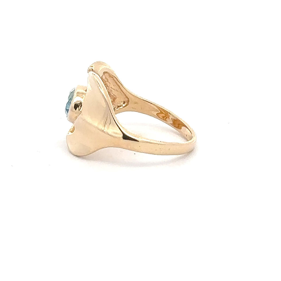 Miniatura: 14KT Yellow Gold Double Whale Tail Blue Topaz Ring - SIZE 6