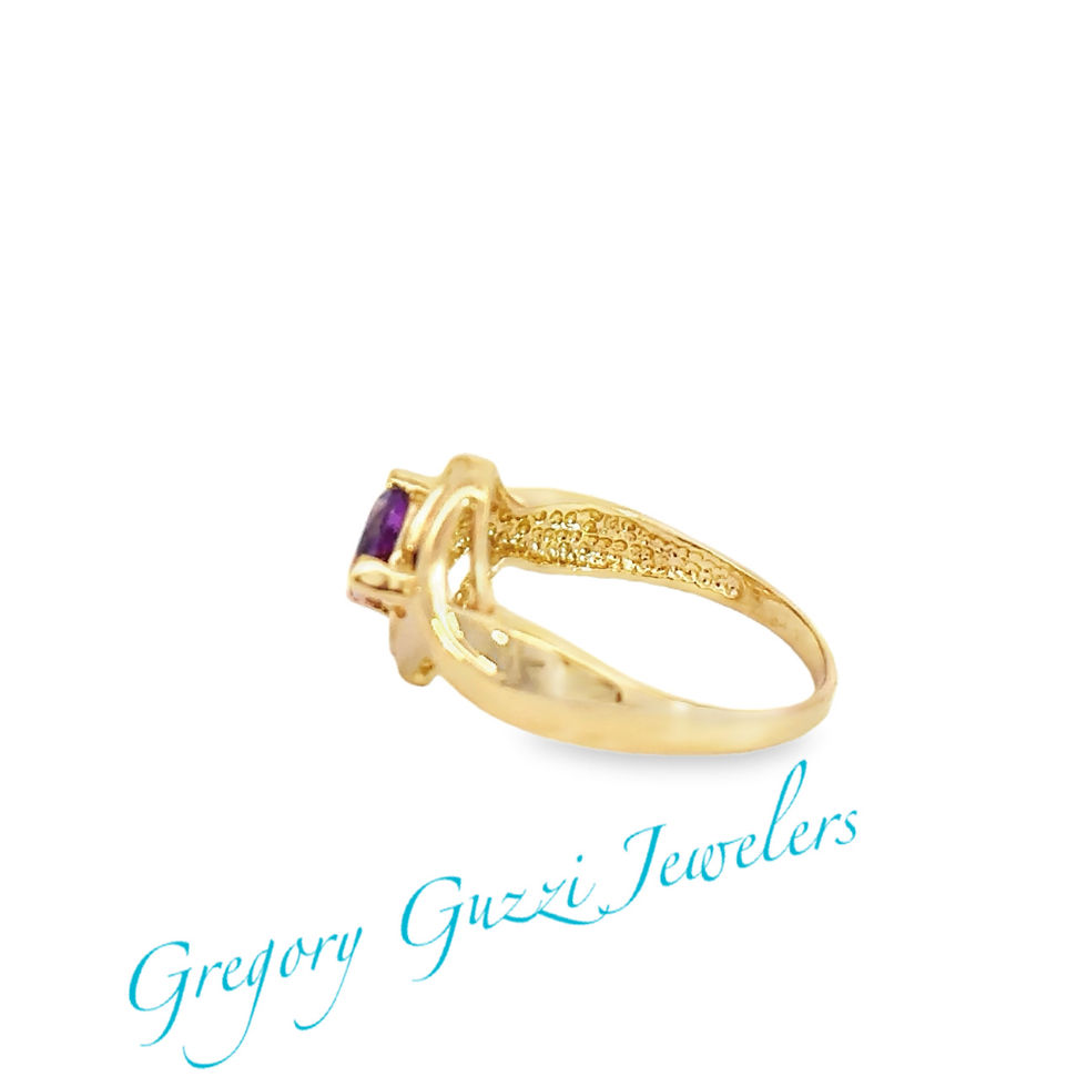 Miniatura: 14KT. Yellow  Gold Trillion Cut Amethyst And Diamond Ring (Size 7)