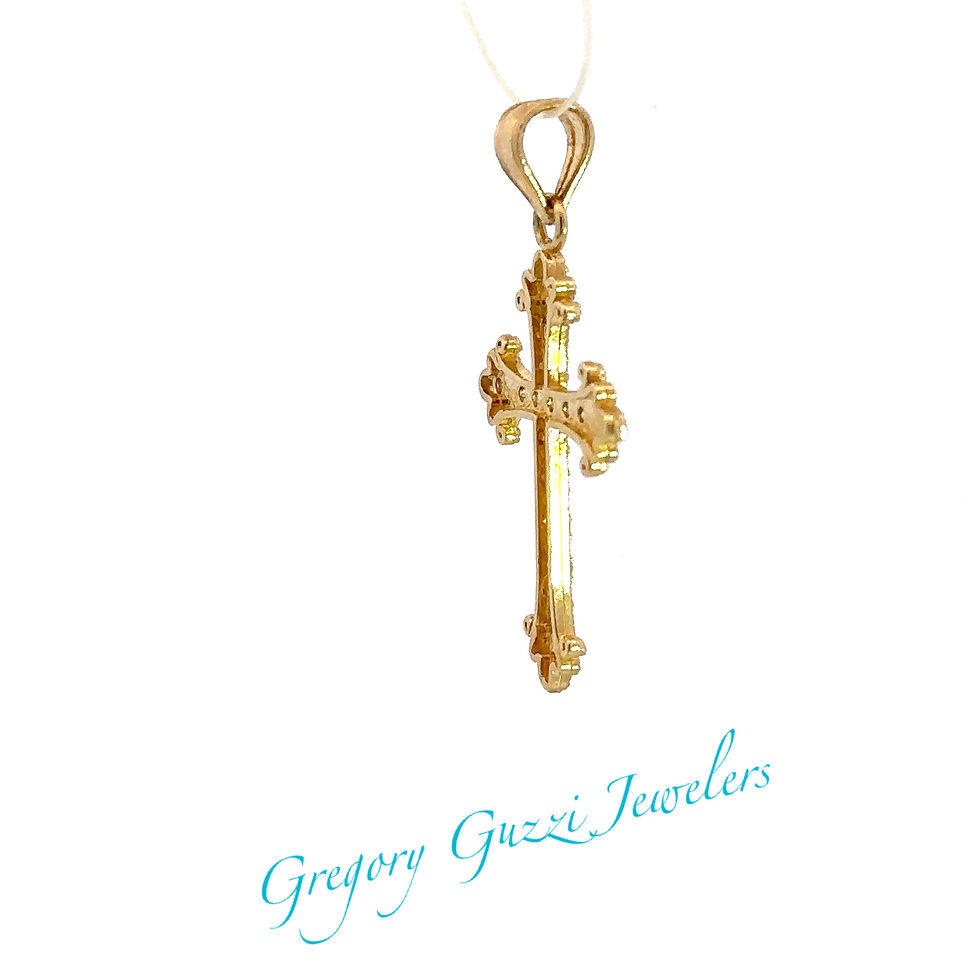 Miniatura: 14K yellow gold cross pendant with a diamond.