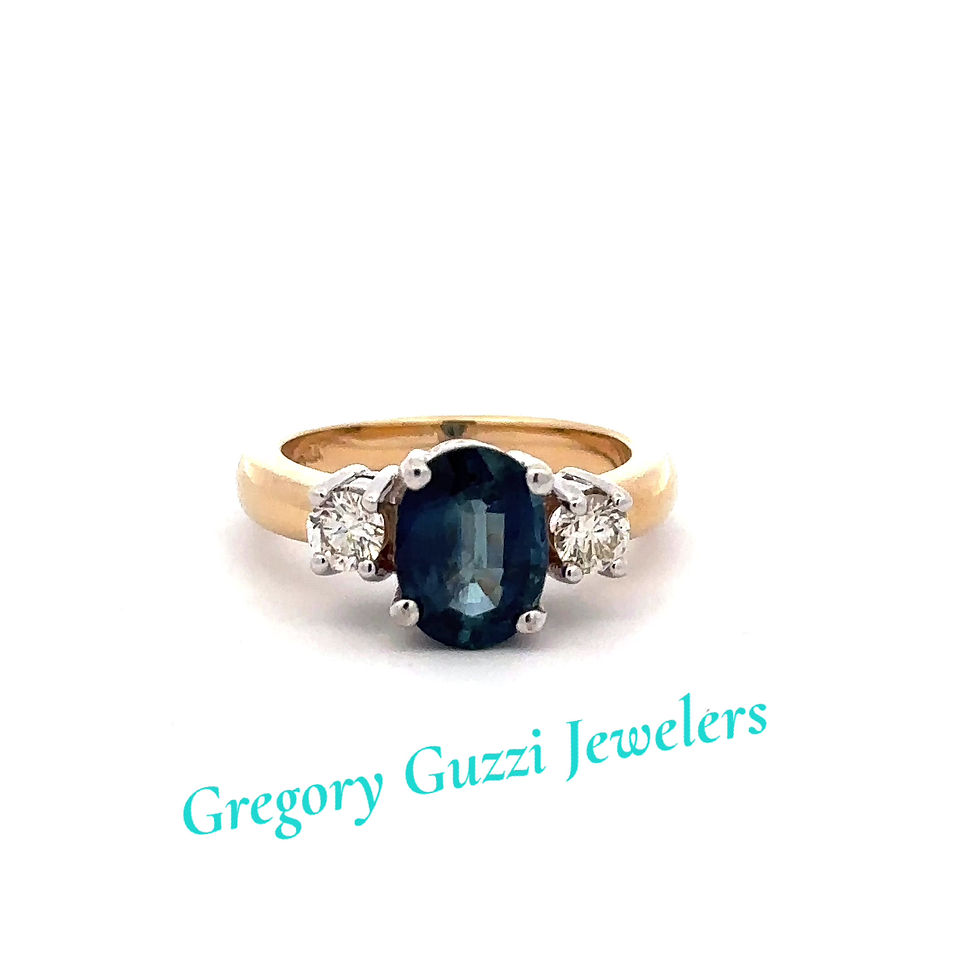 Thumbnail: 14KT. White And Yellow Gold Ceylon Sapphire And Diamond Ring (Size 6.5)