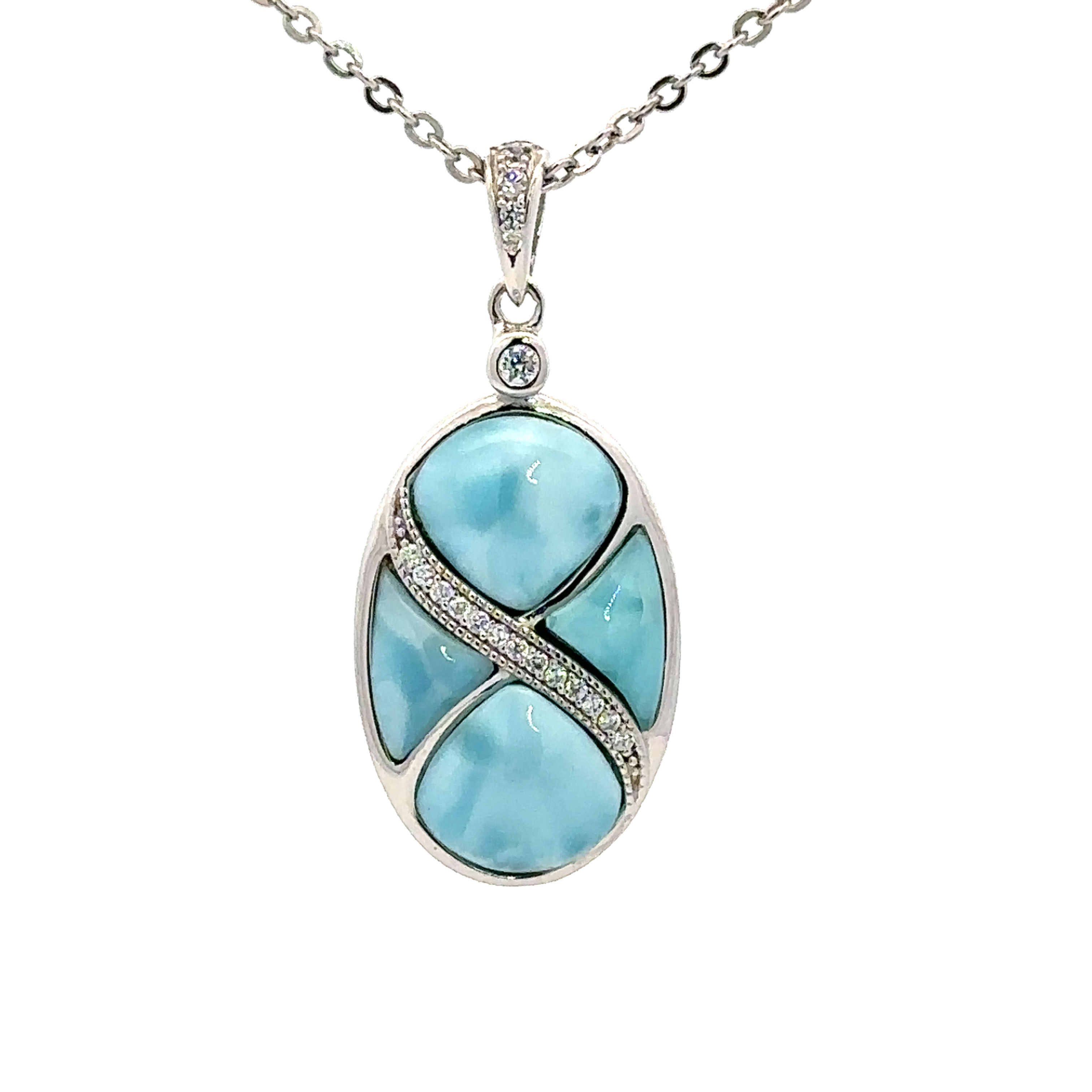 Sterling Silver Larimar Oval Pendant Necklace