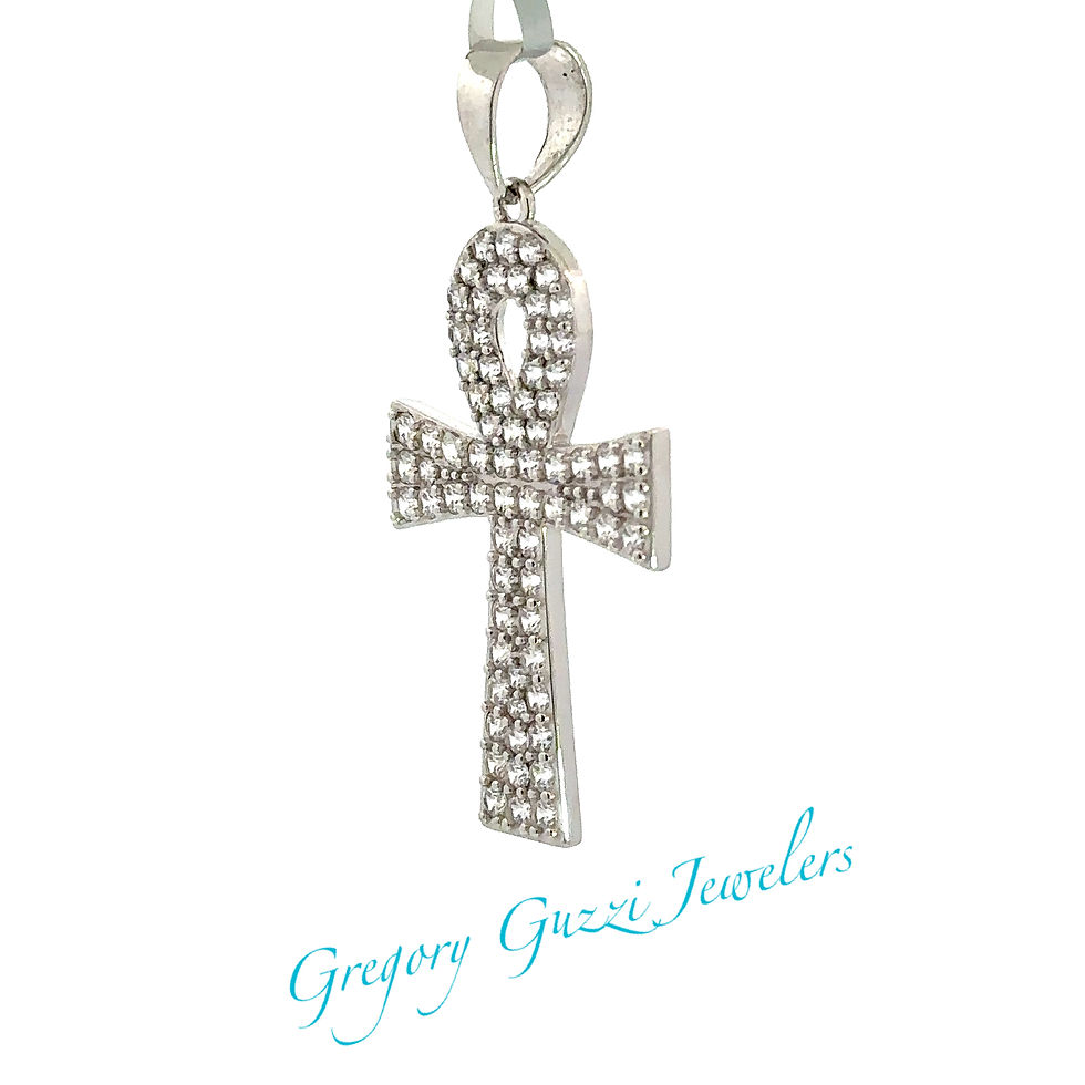 Miniatura: Sterling Silver CZ Pave Ankh Cross Pendant