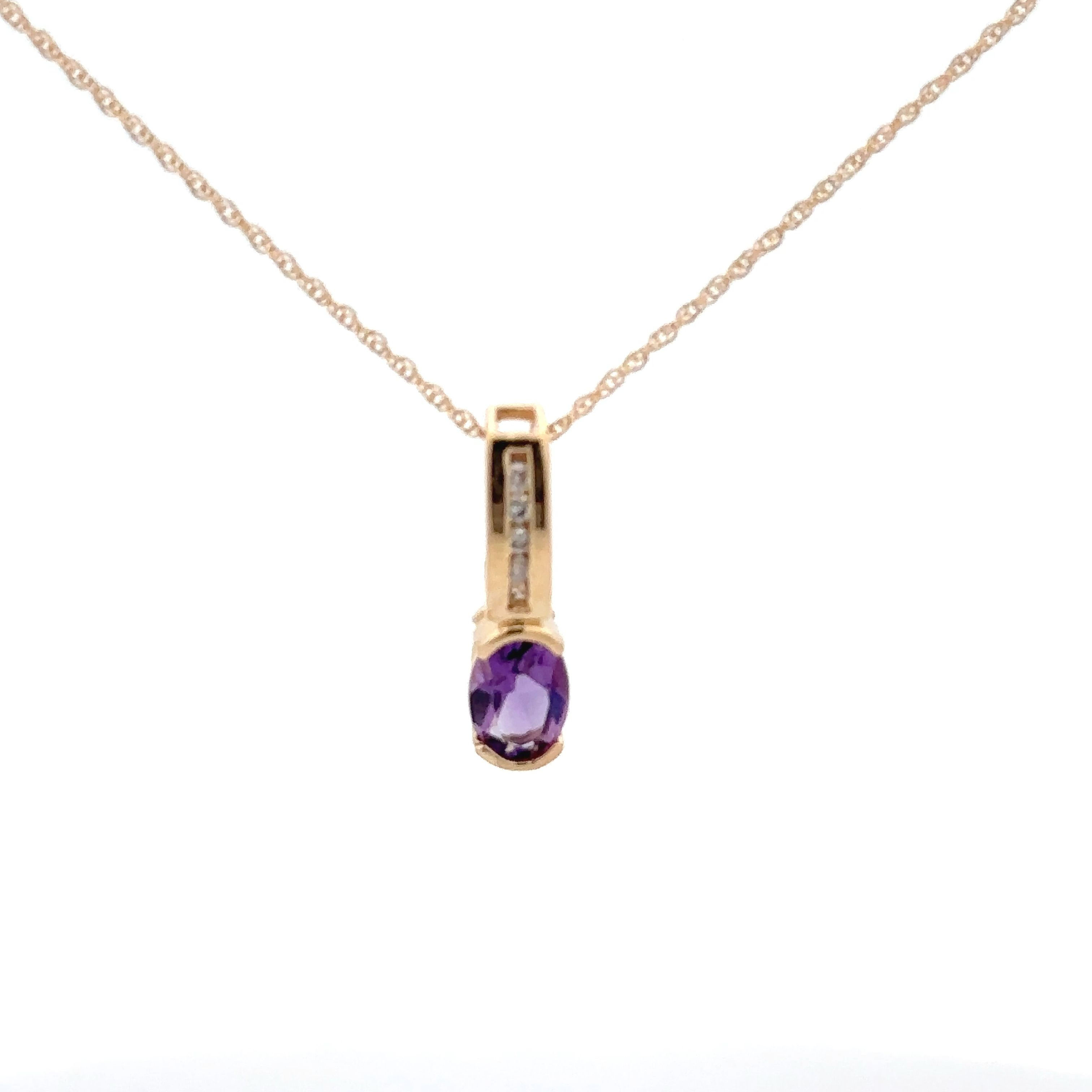 14KT Yellow Gold Amethyst Diamond Pendant