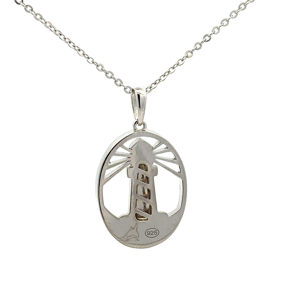 Miniatura: Sterling Silver Larimar Lighthouse with CZ Pendant Necklace