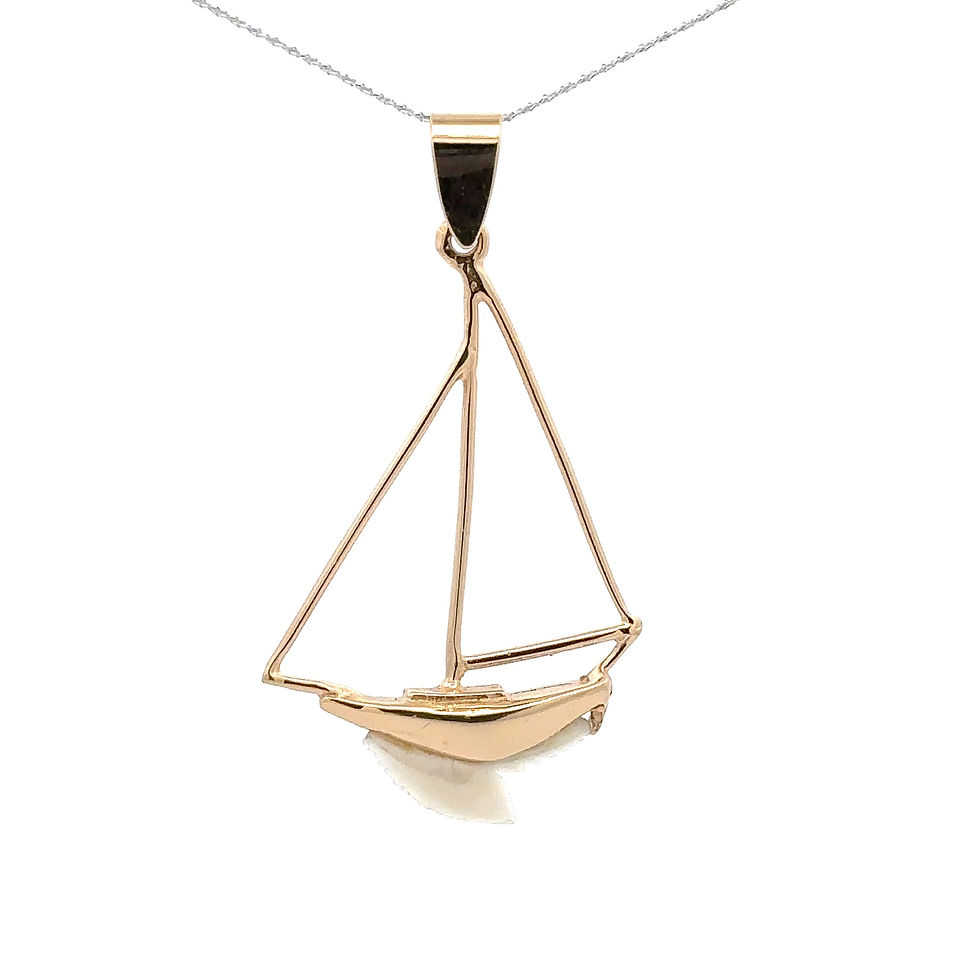 14KT Sailboat Frame with natural shark tooth pendant