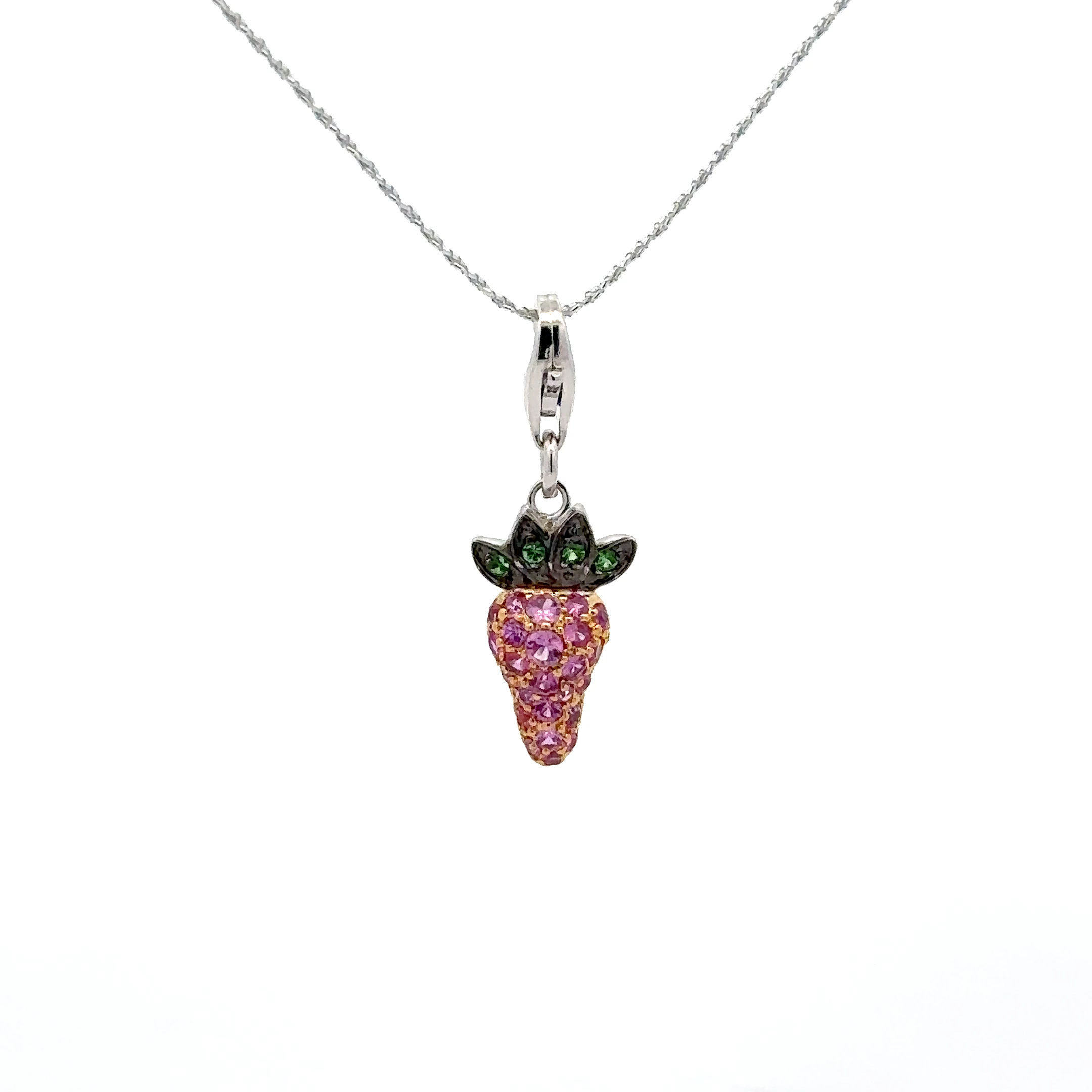 14KT. White Gold With Sapphire And Garnet Strawberry Pendant/Charm