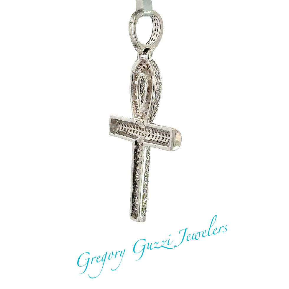 Miniatura: Sterling Silver CZ Pave Ankh Cross Pendant