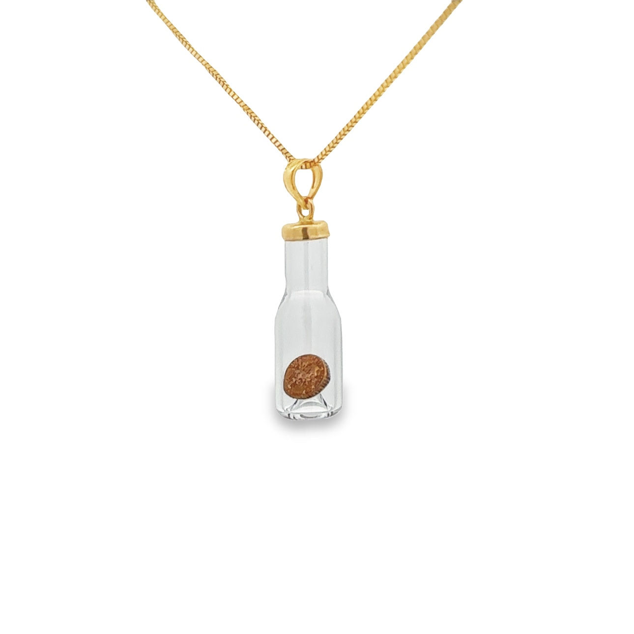 14KT. Yellow Gold Penny In A Glass Bottle Pendant/Charm