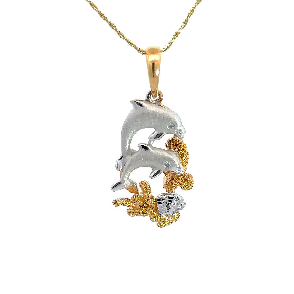 Thumbnail: 14k Denny Wong "Blue Lagoon with coral reef" Double Dolphin Pendant