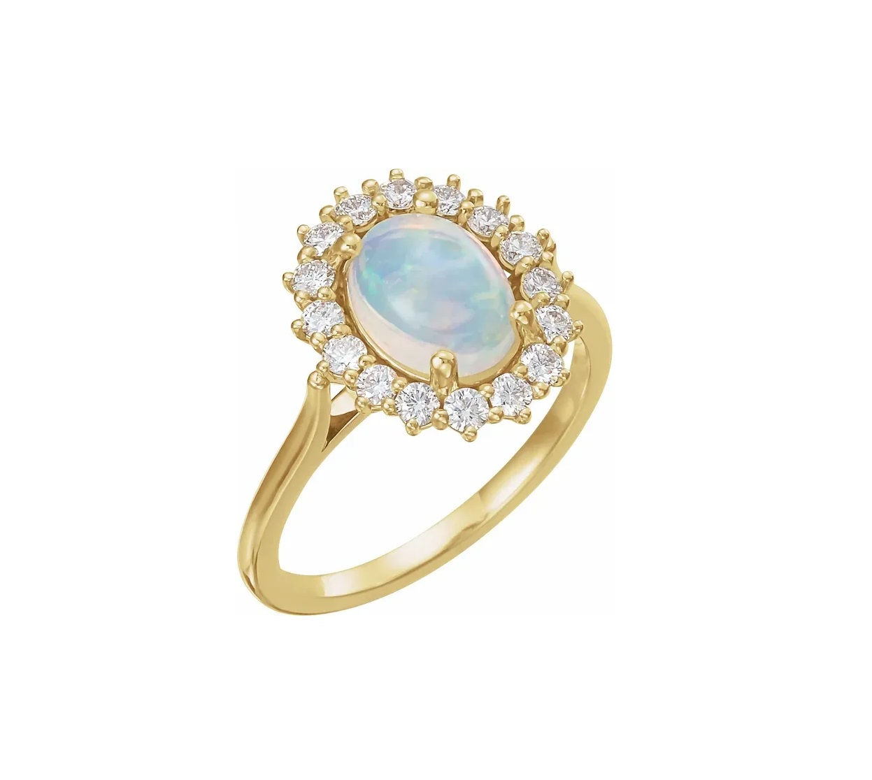 14KT Yellow Gold Natural Opal Diamond Ring