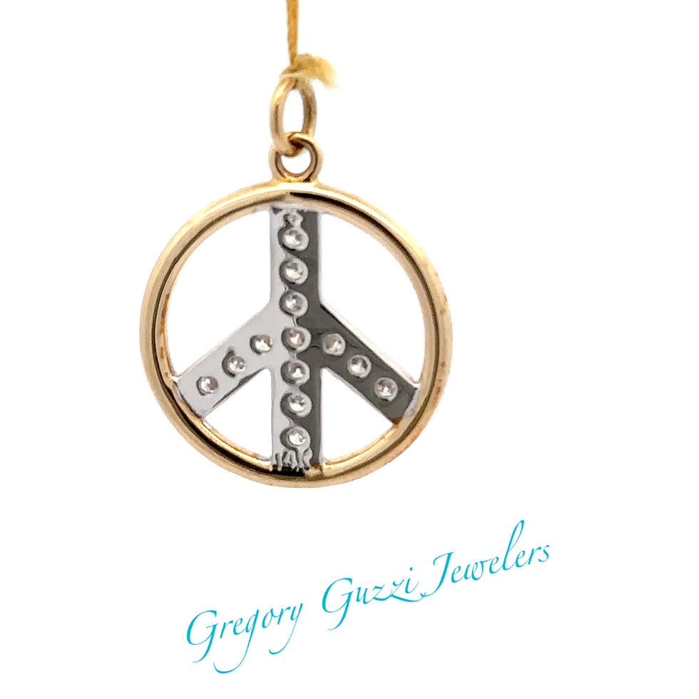 Miniatura: 14KT. White And Yellow Gold Peace Sign With Diamond Pendant