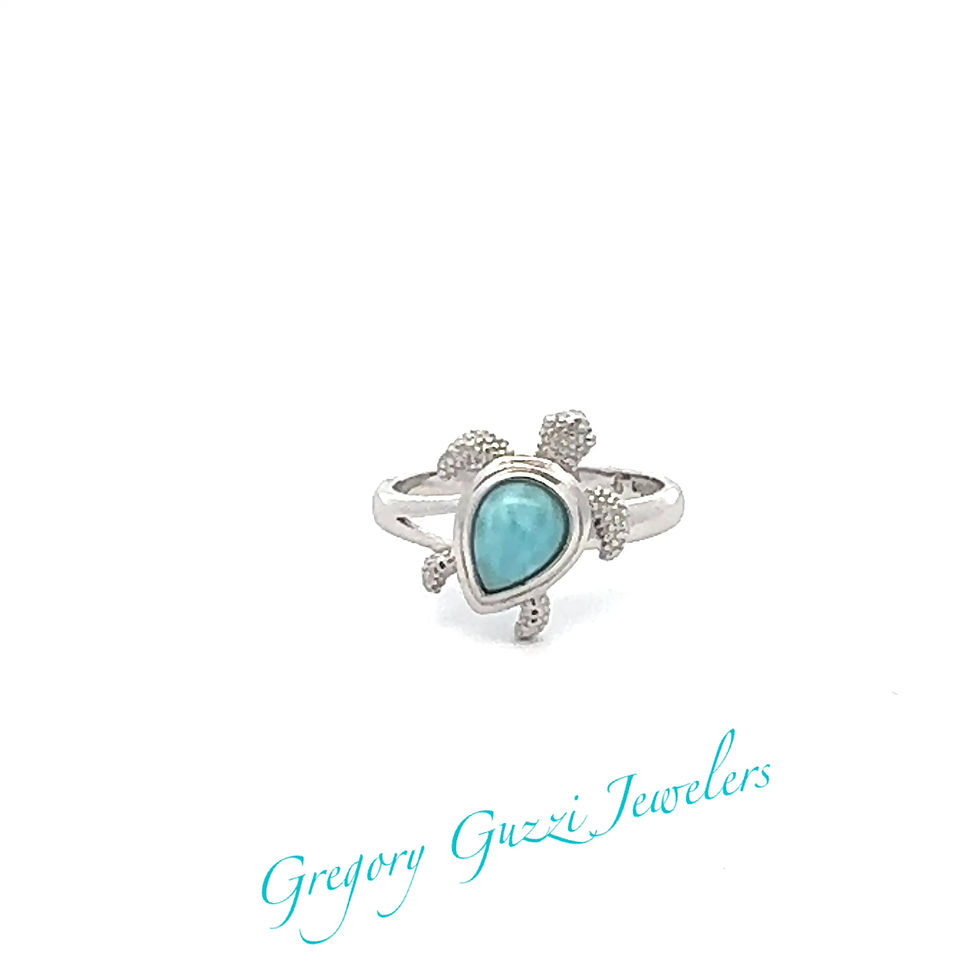 Thumbnail: Sterling Silver .925 Natural Larimar Turtle Ring