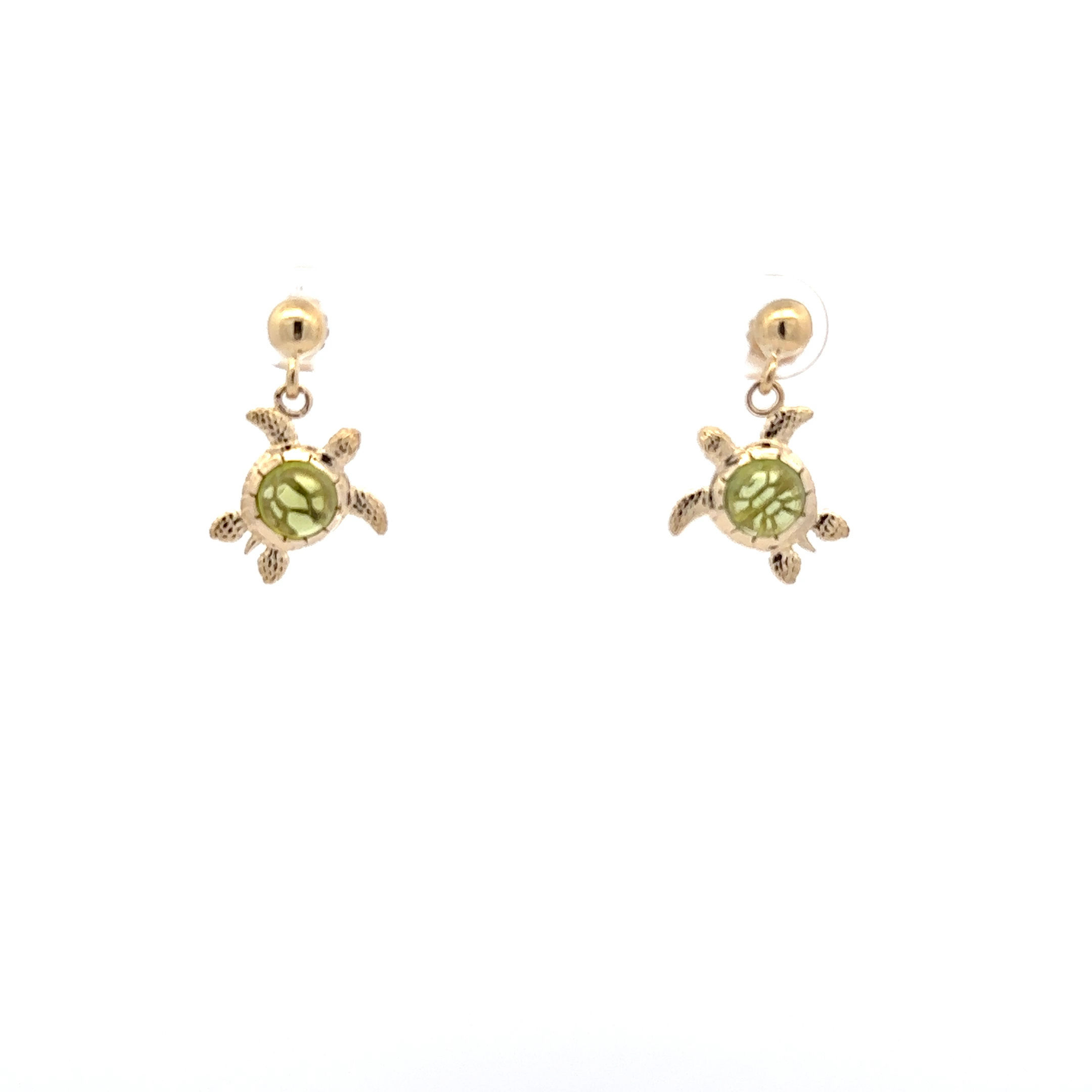 14Kt Yellow Gold 3D Turtle Post Dangle Earrings
