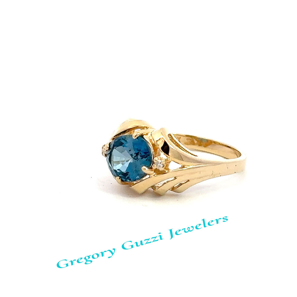 Thumbnail: 14KT. Yellow Gold London Blue Topaz And Diamond Ring (Size 6.25)