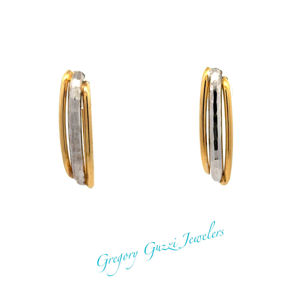 Thumbnail: 14KT yellow and white gold oval hoop earrings