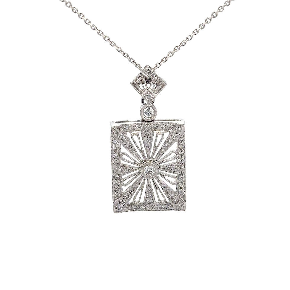 14KT. White Gold Vintage Inspired Diamond Necklace (14 x 27mm)