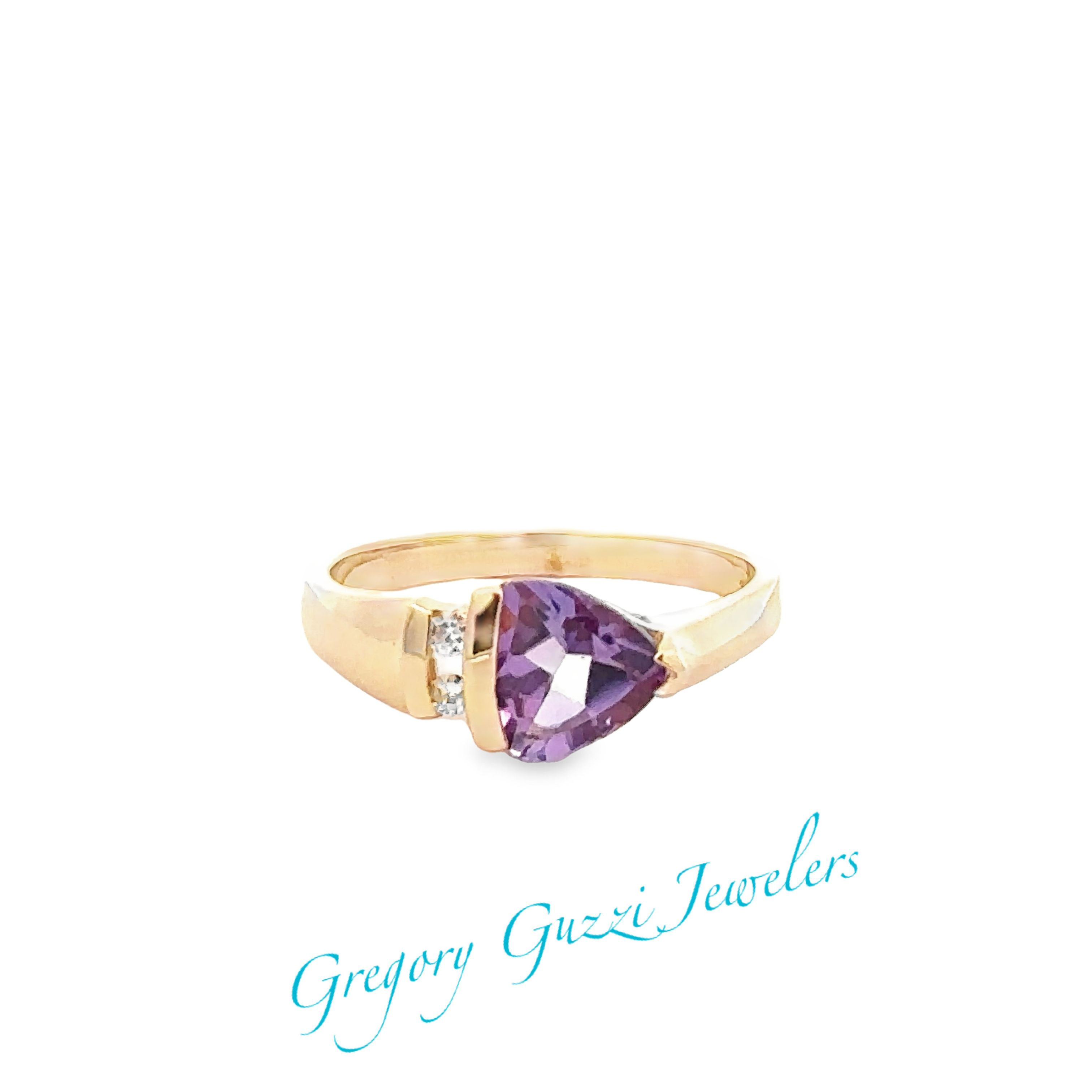 14KT. Yellow Gold Amethyst And Diamond Ring (Size 6.75)