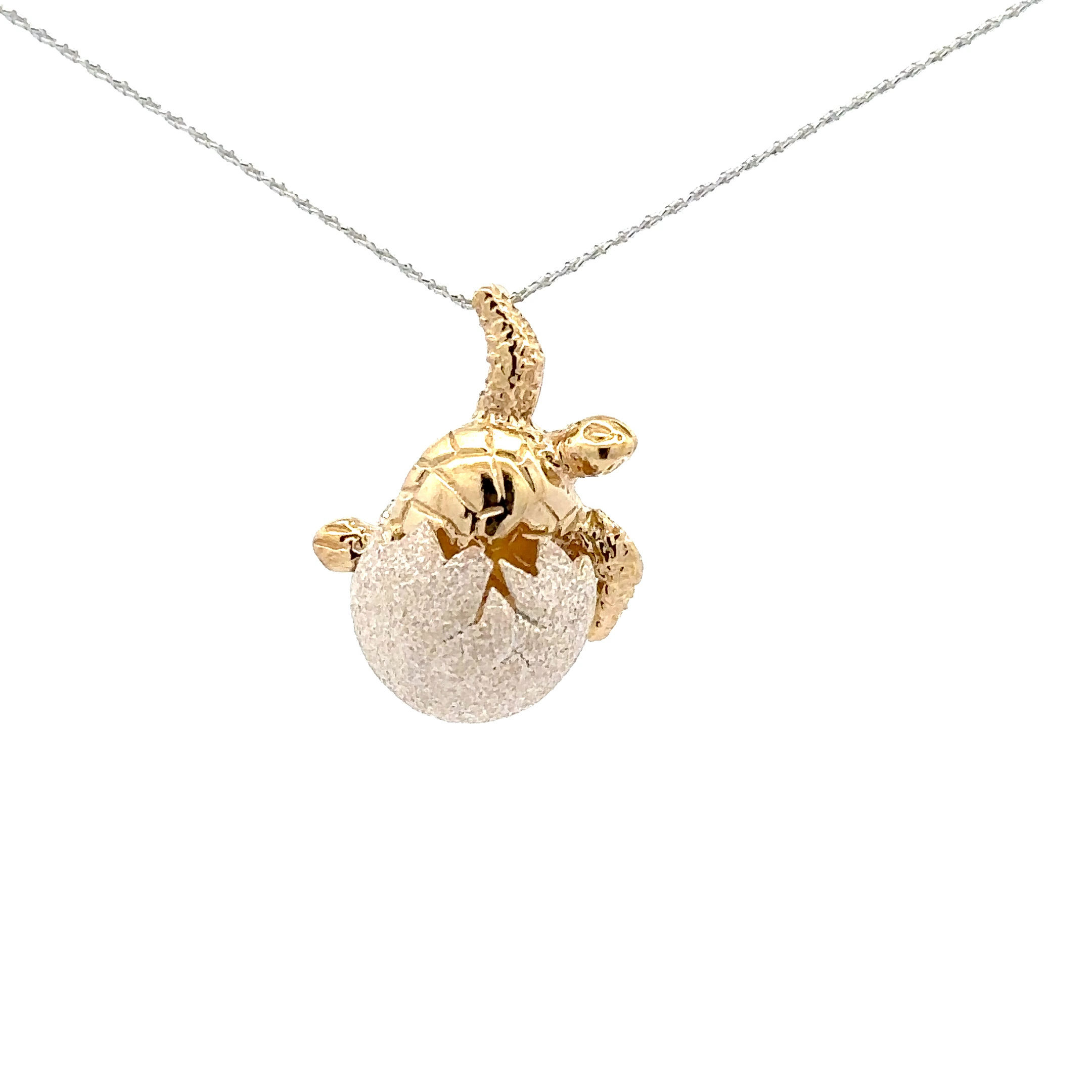 14kt yellow gold and Sterling Silver Hatching Turtle pendant